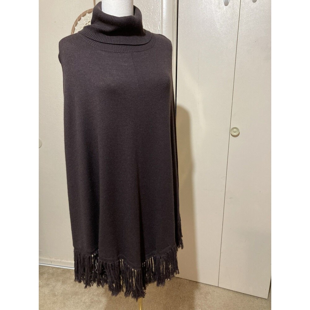 VTG Grace Dane Lewis Brown Poncho Turtle Neck, Fringe Vtg 90s/y2k.  B3